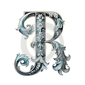iron casted letter R takes center stage, isolated against a pristine white background.