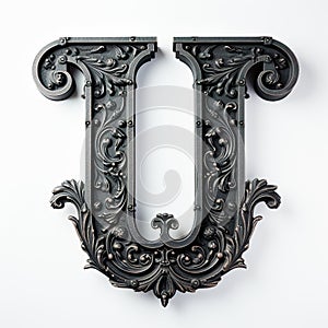 iron casted letter U takes center stage, isolated against a pristine white background.