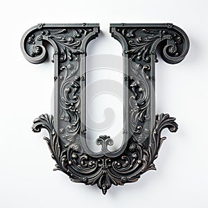 iron casted letter U takes center stage, isolated against a pristine white background. photo