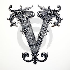 iron casted letter V takes center stage, isolated against a pristine white background. photo