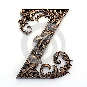 iron casted letter Z takes center stage, isolated against a pristine white background.