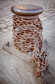 Iron chain and anchoring post