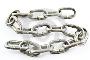 Iron chain as letter S, isolated on white background