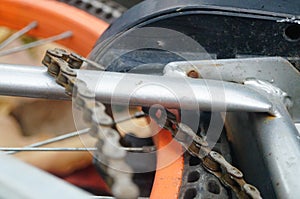 The iron chain of a bicycle