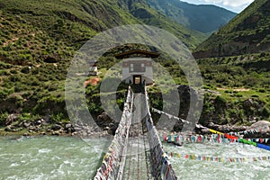 Iron chain bridge, Tamchoe Monastery, Bhutan