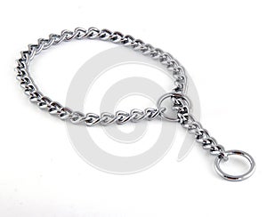 Iron chain collar isolated on white background. It is a training collar for dogs