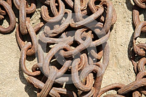 Iron Chain. Iron Chains in a pile on the ground with rust and dirt