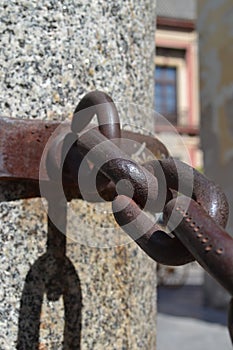 Iron Chain & Marble Post Outside the Cathedral in Seville.