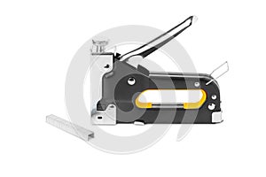 Iron construction stapler and staples isolated on a white background