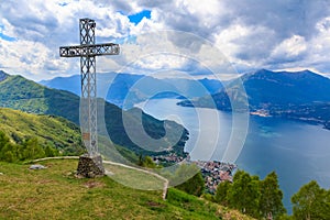 Iron cross on the mountain by the village Camaggiore