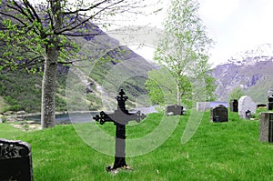 Iron Cross, Nordic Cemetery, Mountain Scene, Fjord View