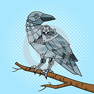 iron crow robot pinup pop art raster illustration