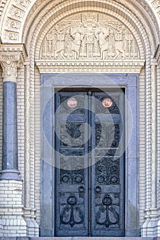 Iron door of of Naval Cathedral of Saint Nicholas in Kronstadt