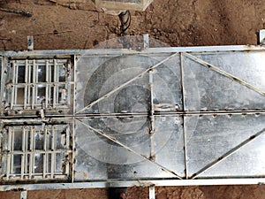 Iron door under construction galvanised rot iron.