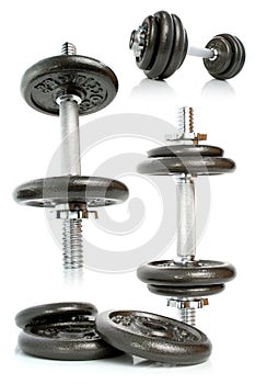 Iron dumbbells set on white