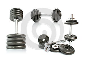 Iron dumbbells set on white