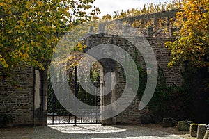 Iron entrance doors in bodega, Douro river valley, wine making industry in Portugal