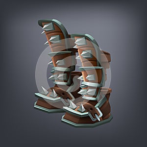 Iron fantasy armor boots for game or cards.