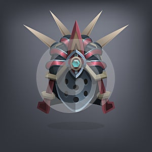 Iron fantasy armor helmet for game or cards. Vector.