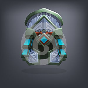 Iron fantasy armor helmet for game or cards.