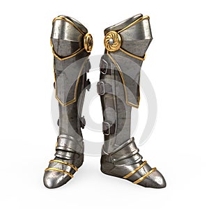 Iron fantasy high boots knight armor isolated on white background. 3d illustration