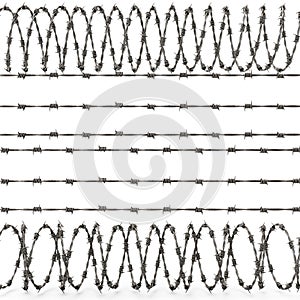 Iron fence with barbed wire on an isolated white background. 3d illustration