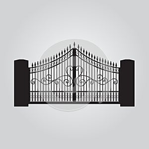 Iron fence and brick fence silhouette isolated