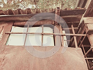 Iron garage doors. Rusty door. Door hinges. Close up shot