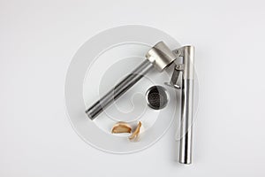 Iron Garlic Press with fresh garlic