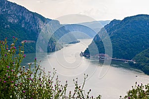 The Iron Gate or Djerdap Gorge - gorge on the Danube River in Djerdap National Park.  View from Serbia