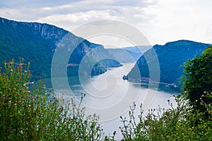 The Iron Gate or Djerdap Gorge - gorge on the Danube River in Djerdap National Park.  View from Serbia