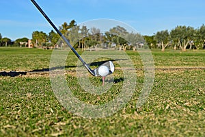 Golf Club, Playing Golf with An Iron And Ball On Tee