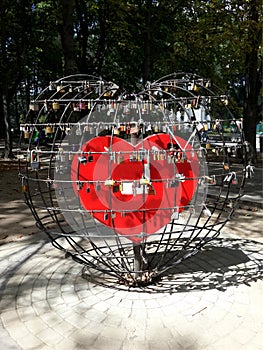 Iron heart with padlocks for luck