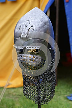 Iron helmet in the medieval knight tournament.