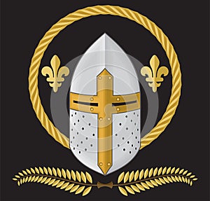 Iron helmet of the medieval knight vector icon