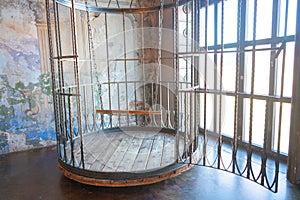 Iron huge round human cage with a swing inside. bdsm furniture made of steel