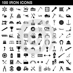 100 iron icons set, simple style
