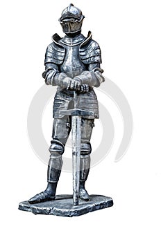Iron Knight. A warrior in armor with a sword from the Middle Ages.