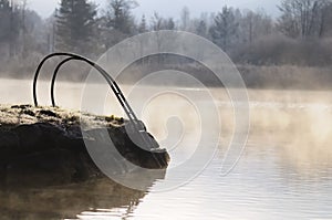 Iron Ladder at the Misty Winter Lake