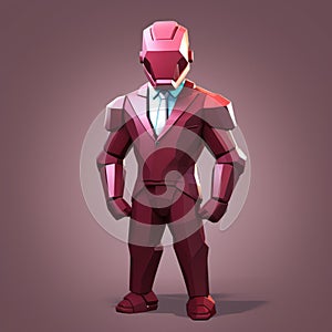 Iron Man Suit In Hypermodernism Style: Dark Pink And Maroon Polygonal Pose