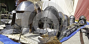 Iron medieval helmets