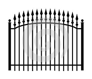 Iron metal spearhead fence gate realistic security steel background. Metal fence icon