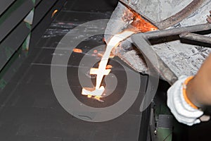 Iron molten metal pouring in sand mold