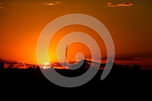 Iron Ore processing plant at sunset