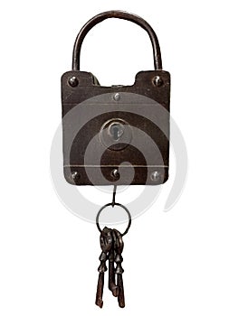 An iron padlock and keys