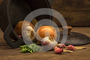 Iron pan with flavoring ingredients