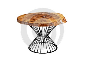 Iron pedestal tree epoxy table on white background