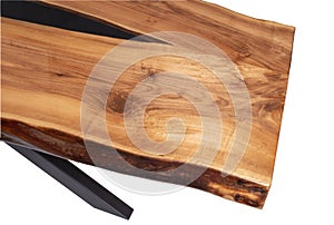 Iron pedestal tree epoxy table on white background