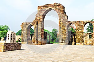 Iron Pillar and Qutab Minar Ruins Delhi India