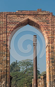 Iron pillar at Qutub Minar, Delhi, India